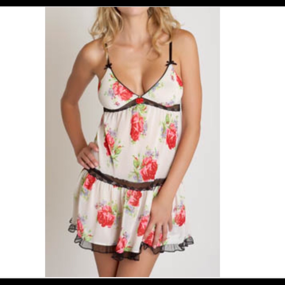 BETSEY JOHNSON CHIFFON BABYDOLL SET FLORAL NWOT